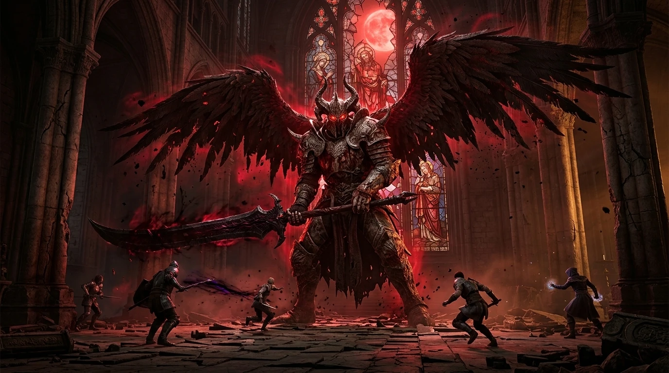 Crimson Moon Dead Gods boss encounter in Gildenarch cathedral