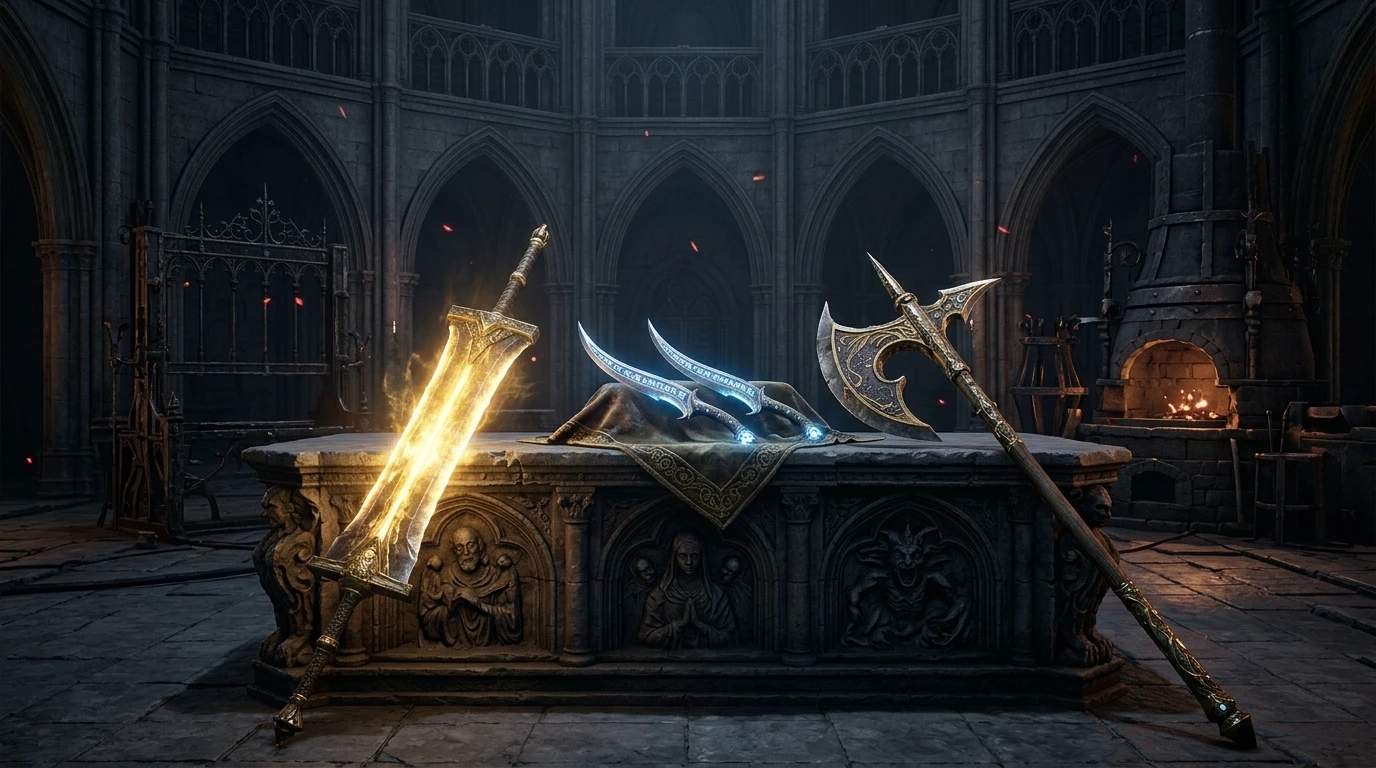 Crimson Moon weapons arsenal and Axe of the Gods